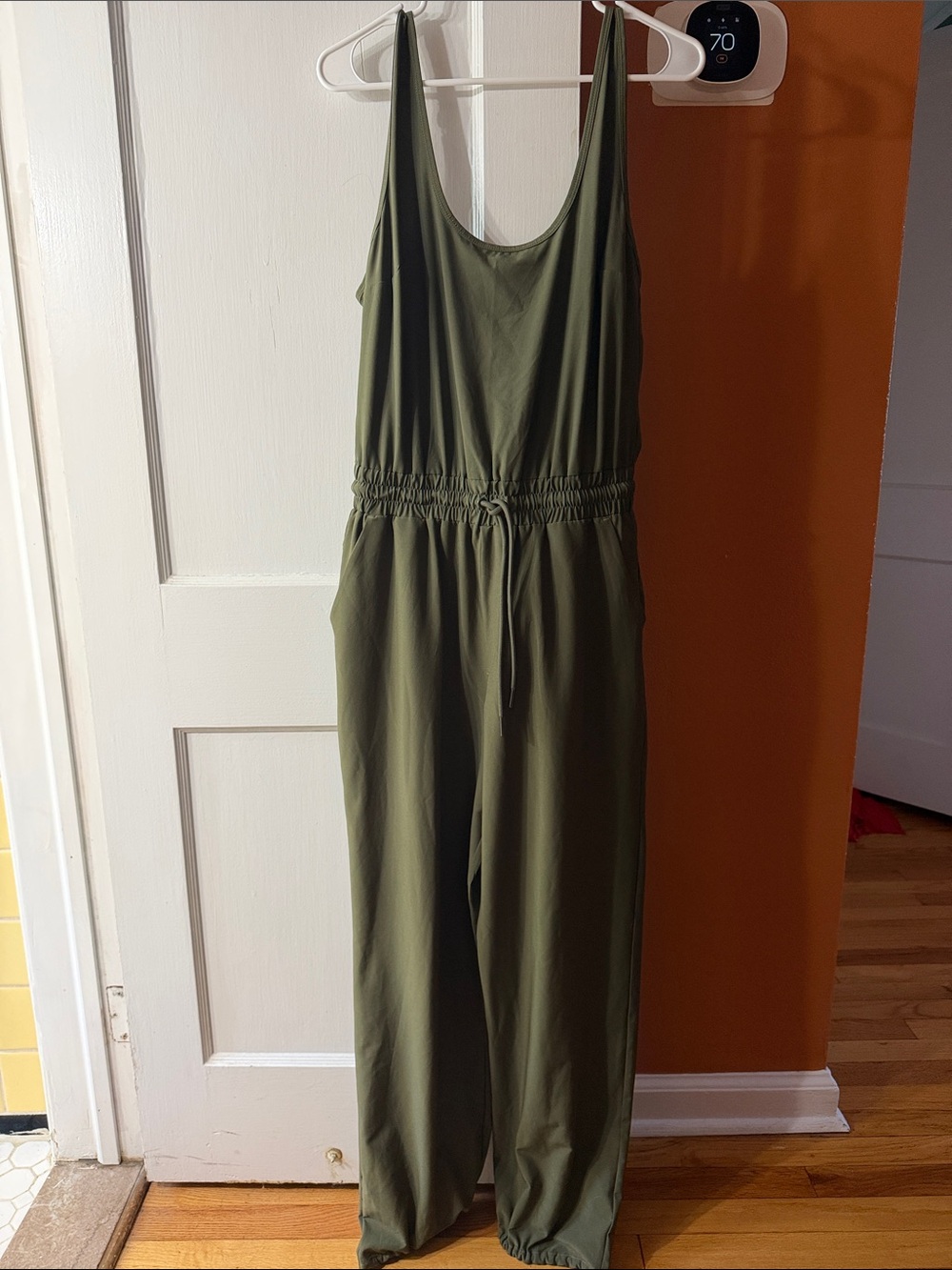 Abercrombie & Fitch Olive Green Sleeveless Drawstring Jumpsuit (medium tall)